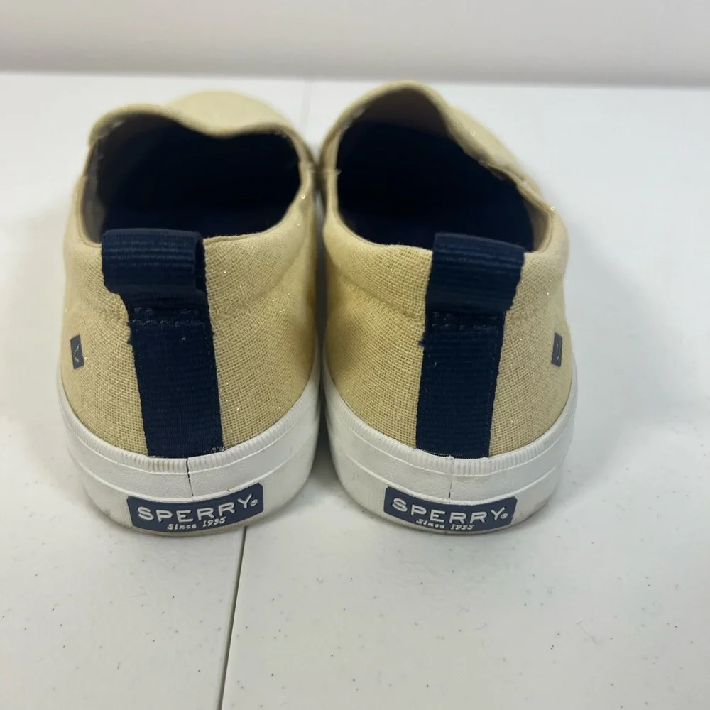Sperry Women's Cream‎ Slip-On Sneakers Size 11 Top Sider Sparkle Linen Casual